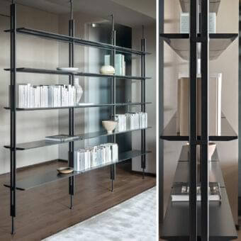 Superior Bonaldo Roll bookcase crafted in matte black metal with matching shelves creating a minimalist framework