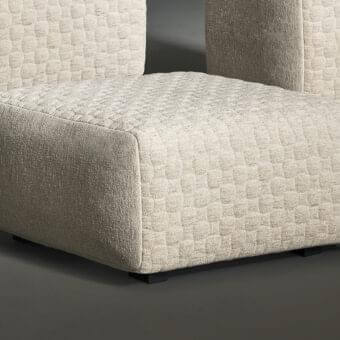 Distinguished Bonaldo Intrecci ottoman with light beige woven textile upholstery and anthracite grey painted wood feet