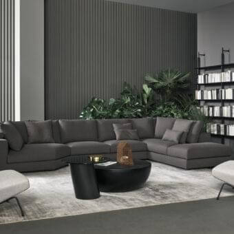 Distinguished Bonaldo Superhiro sectional with dark gray fabric upholstery and black painted metal cylindrical feet