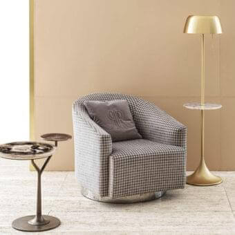 Distinctive Rugiano Bonsai side table with swirling stone-like patterns in creams, grays, browns, and blacks plus painted wood