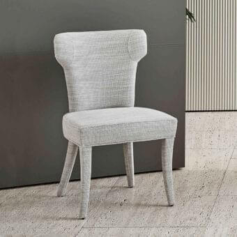 Distinctive Rugiano Guenda chair with light gray woven textile and tapered legs crafted in Italy