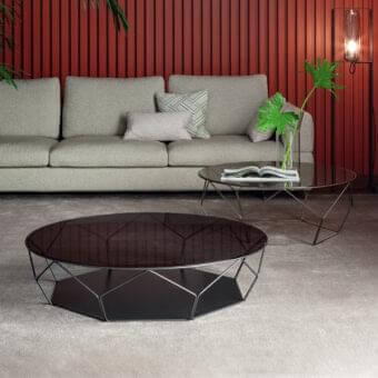 Elegant Bonaldo Arbor coffee table with dark metal base and sleek glass top crafted in a dark gray finish