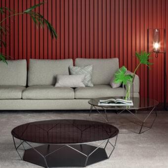 Superior Bonaldo Arbor coffee table with a round dark tabletop and expressive curved metal rods in a matte finish