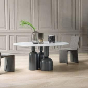 Innovative Bonaldo Cop table with ceramic top and matte black painted metal base crafted in Italy