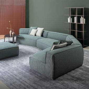 Superior Bonaldo Peanut B.X sectional with muted green-gray textured fabric and anthracite grey matt painted wood feet