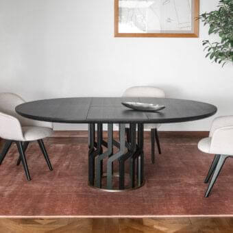 Exceptional Potocco Intreccio table with circular top and interwoven base crafted in dark finished solid ash wood