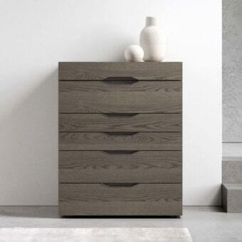 Elegant Presotto Sigma dresser with wood veneer and recessed handles in a muted gray-brown matte finish