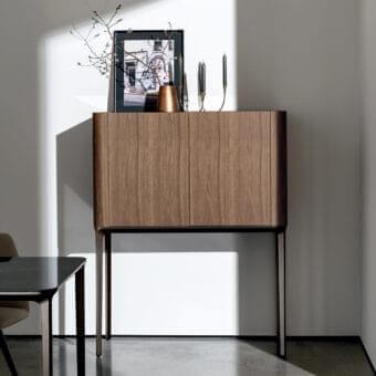 Superior Sovet Italia Madia Slim cupboard with Canaletto walnut veneer and sleek aluminum base in a matte finish
