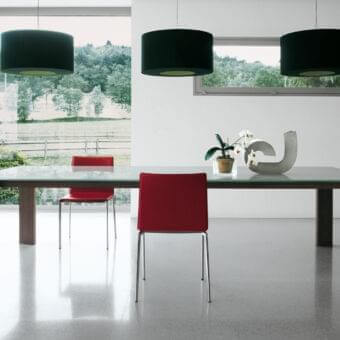 Superior Sovet Italia Toronto table with transparent tempered glass and Wengè-stained oak legs crafted for a lively modern presence