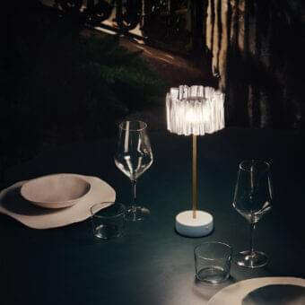 Elegant Slamp Accordéon battery lamp with transparent shade and satin white finish in anodized aluminum
