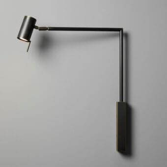 Distinguished VENICEM Rectus Wall Turning Arm Lamp crafted in metal with dark burnished brass and polished black nickel finish
