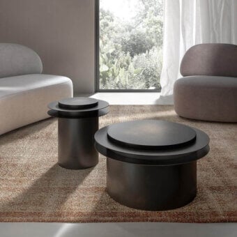 Distinguished VENICEM Ring coffee table crafted in burnished metal with a dark matte finish and tiered circular top