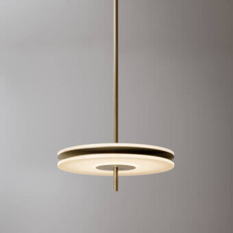 Innovative VENICEM Soul Suspension Lamp lighting fixture with light burnished brass and refined white satin glass diffusers