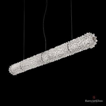 Superior Barovier&Toso Opéra suspension lamp crafted in clear Venetian crystal with gleaming metal bands creating a dazzling refracted light display