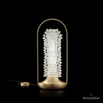 Exquisite Barovier&Toso Opéra table lamp with cylindrical Venetian crystal and gold-colored metal built with a matte finish