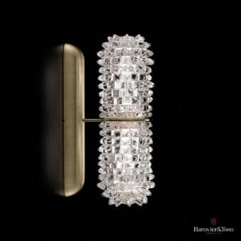Distinguished Barovier&Toso Opéra wall lamp crafted in stacked clear Venetian crystal with a textured exterior and brushed two-tone metal band