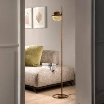 Sophisticated Masiero Iglù floor lamp with metal structure and refined metal mesh diffuser in matt gold finish