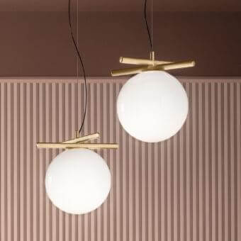 Superior Masiero Posy suspension lamp with triplex opal white Murano glass diffuser and gold-colored metal structure