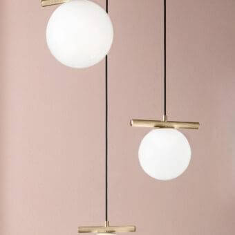 Exceptional Masiero Posy suspension lamp with spherical Murano glass diffusers and textured gold tone metal accents