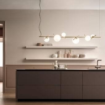 Exclusive Masiero Posy Bil suspension lamp with a light gold metal structure and triplex opal white Murano glass diffusers in satin finish