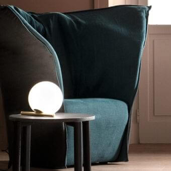 Elegant Masiero Posy table lamp with triplex opal white Murano glass diffuser and muted gold finish metal stem