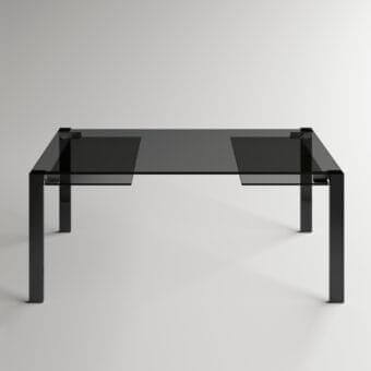 Exclusive Tonelli Design Livingstone table with glossy black finish and reflective glass tabletop built with a dark metal frame