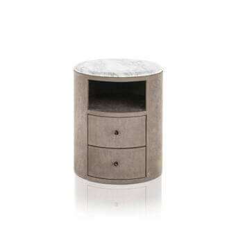 Superior DV Home Collection Adler Plus nightstand in taupe leather with beveled white and grey patterned marble top