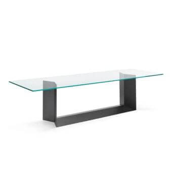 Superior Tonelli Design T5 table with clear glass top and dark grey lacquered U-shaped metal base