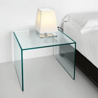 Elegant Tonelli Design Trio nightstand crafted in transparent glass with a smooth glossy finish