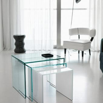 Exceptional Tonelli Design Trio nightstand built in transparent glass with sleek white lacquered side panels
