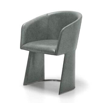 Elegant Arketipo Numa armchair with gray leather upholstery and brushed steel base showcasing a curved silhouette