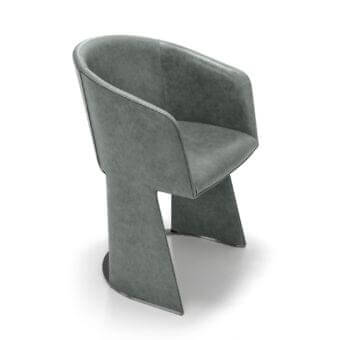 Elegant Arketipo Numa armchair with muted gray textile and sculptural brushed steel base, crafted in Italy with a matte finish