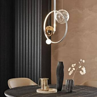 Elegant Cattelan Italia Biarritz suspension lamp with a satin iron grey steel ring and transparent, bronze, frosted glass lampshades illuminated by LED lights