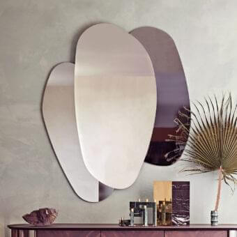 Exceptional Cattelan Italia Ulisse mirror with central mirrored glass and elegantly curved fumè mirrored glass sections