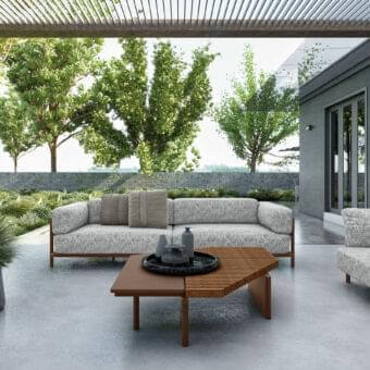 Distinguished Arketipo Talamone coffee table with contrasting wood and metal in an abstract geometric composition and matte finish