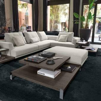 Distinguished Arketipo That's Life sectional crafted in Italy with soft edges and a low profile, upholstered in cream and blush textiles with a matte finish