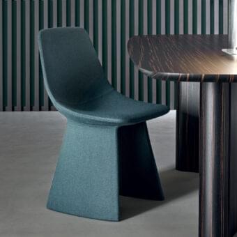 Elegant Bonaldo Agea chair with steel base and teal fabric upholstery exhibiting a matte finish