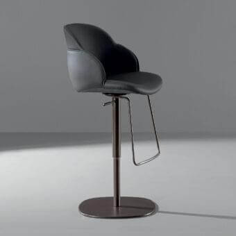 Superior Bonaldo My Way stool with enveloping padded form in dark gray leather and bronze-toned metal swivel base