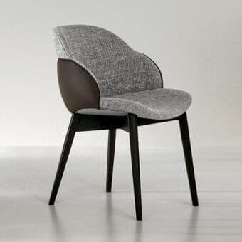 Sophisticated Bonaldo My Way chair with woven gray textile and smooth brown leather back insert, built with steel and black wooden legs