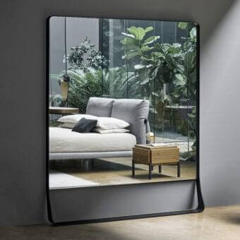 Distinguished Bonaldo Narciso mirror, a rectangular reflection with a dark gray metal frame and widened base for a sophisticated style