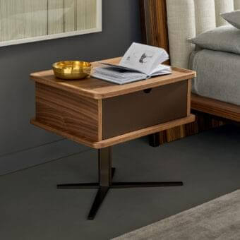 Superior Bonaldo Nelson nightstand with Canaletto Walnut wood and bronze metal base in a matt lacquered finish