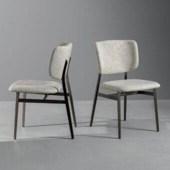 Distinguished Bonaldo Noor chair with light grey woven fabric and solid steel structure in dark bronze matte finish