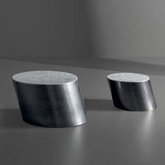 Elegant Bonaldo Pisa coffee table with monolithic metal base and textured stone-like dark gray top