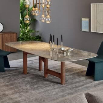 Distinguished Bonaldo Pivot table with glossy ceramic and warm solid wood built with metal inserts