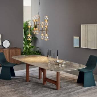 Distinguished Bonaldo Pivot table with captivating oval top in glossy light-brown and warm brown satin solid wood base with metal inserts