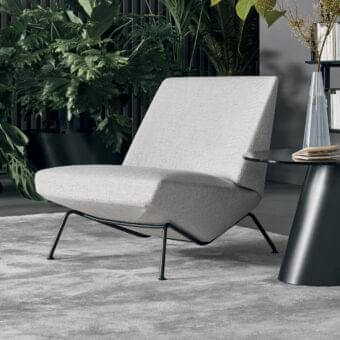 Architectural Bonaldo Sleek Lounge Chair with light gray subtly textured fabric and sleek matt painted metal base