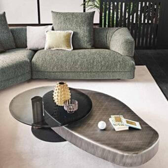 Sophisticated Cattelan Italia Arena Long coffee table with brushed grey lacquered metal and subtle dark nuances