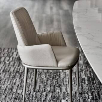 Elegant Cattelan Italia Belinda ML chair with comfortable leather upholstery and sleek matte graphite embossed lacquered steel base