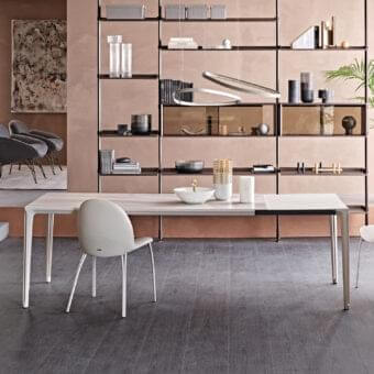 Distinguished Cattelan Italia Boulevard Keramik table with white ceramic Marmi top and embossed lacquered aluminum base
