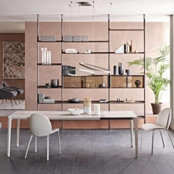 Superior Cattelan Italia Boulevard table with embossed lacquered aluminum and ceramic Marmi in a light grey wood-like finish